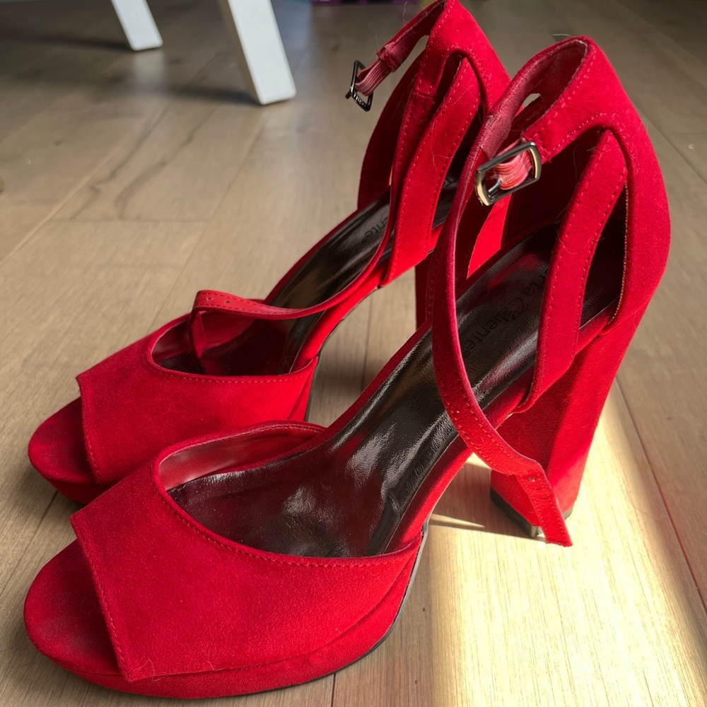 Red chunky heels